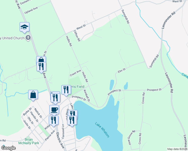 map of restaurants, bars, coffee shops, grocery stores, and more near 401 Hollis Road in Lunenburg