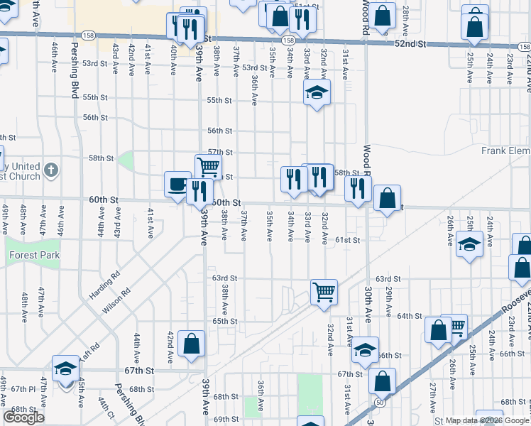 map of restaurants, bars, coffee shops, grocery stores, and more near 6014 35th Avenue in Kenosha