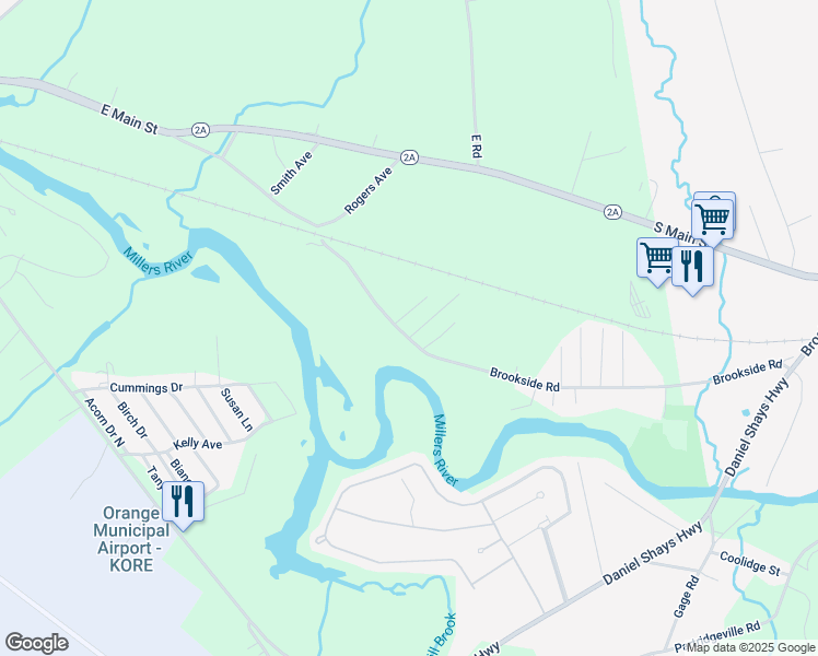 map of restaurants, bars, coffee shops, grocery stores, and more near 31 Brookside Road in Orange