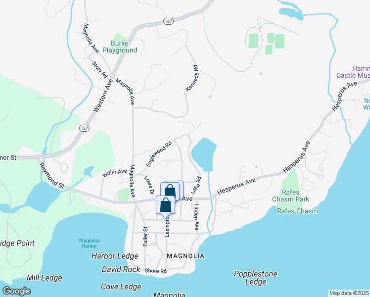 map of restaurants, bars, coffee shops, grocery stores, and more near 30 Lake Road in Gloucester