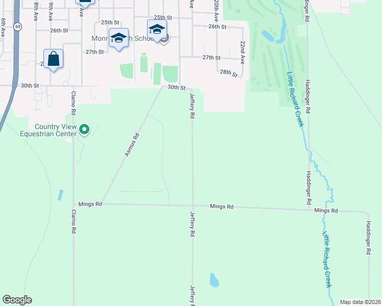 map of restaurants, bars, coffee shops, grocery stores, and more near N2234 Asmus Road in Monroe