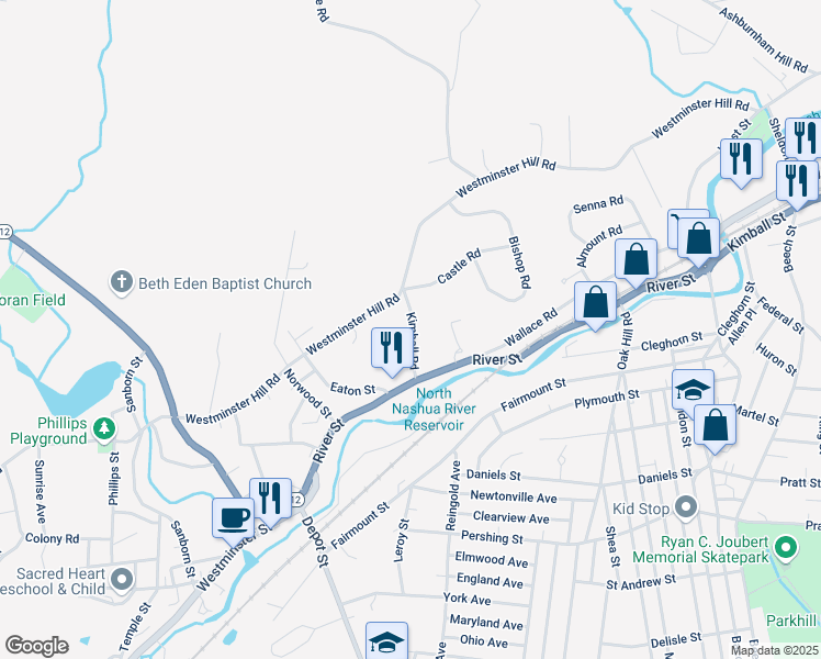 map of restaurants, bars, coffee shops, grocery stores, and more near 52 Kimball Road in Fitchburg