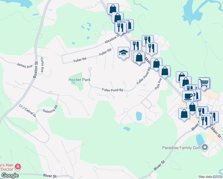 map of restaurants, bars, coffee shops, grocery stores, and more near 46 Fuller Pond Road in Middleton