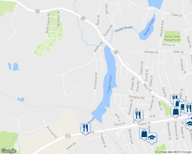 map of restaurants, bars, coffee shops, grocery stores, and more near 57 Princeton Street in Gardner