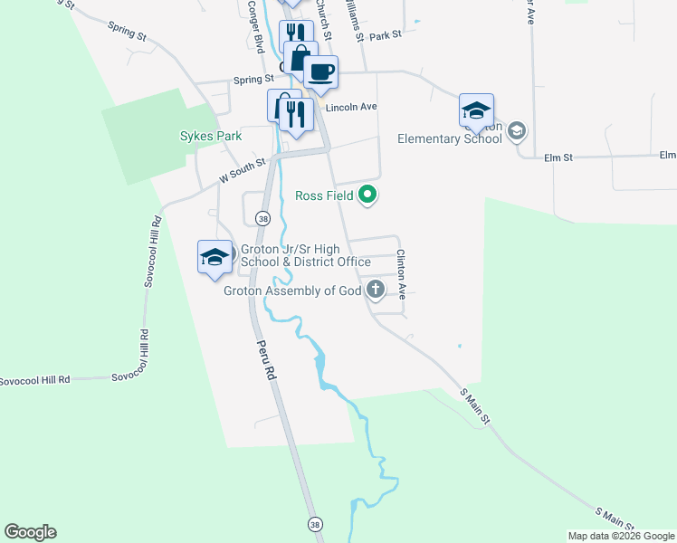 map of restaurants, bars, coffee shops, grocery stores, and more near 406 S Main St in Groton