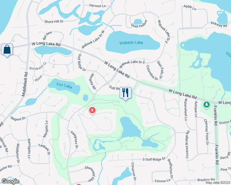 map of restaurants, bars, coffee shops, grocery stores, and more near 1805 Golf Ridge Drive in Bloomfield Township