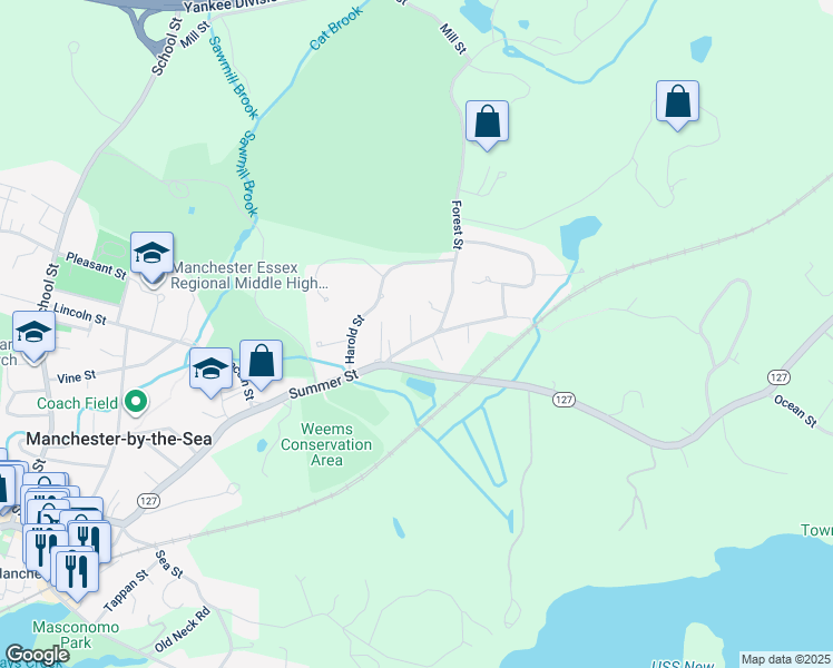 map of restaurants, bars, coffee shops, grocery stores, and more near 10 Forest Street in Manchester-by-the-Sea