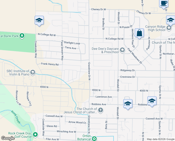 map of restaurants, bars, coffee shops, grocery stores, and more near 904 Crestview Drive in Twin Falls