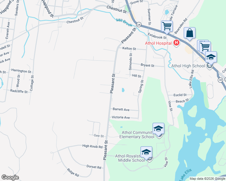 map of restaurants, bars, coffee shops, grocery stores, and more near 618 Pleasant Street in Athol
