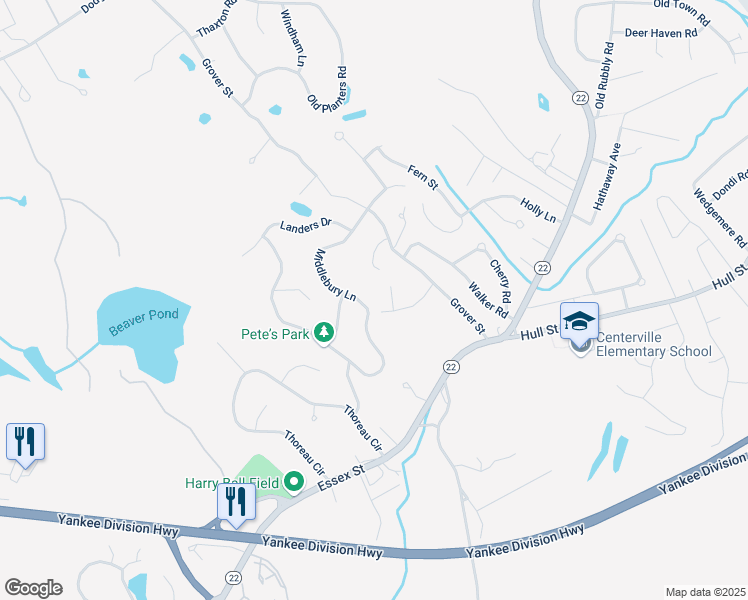 map of restaurants, bars, coffee shops, grocery stores, and more near 28 Middlebury Lane in Beverly