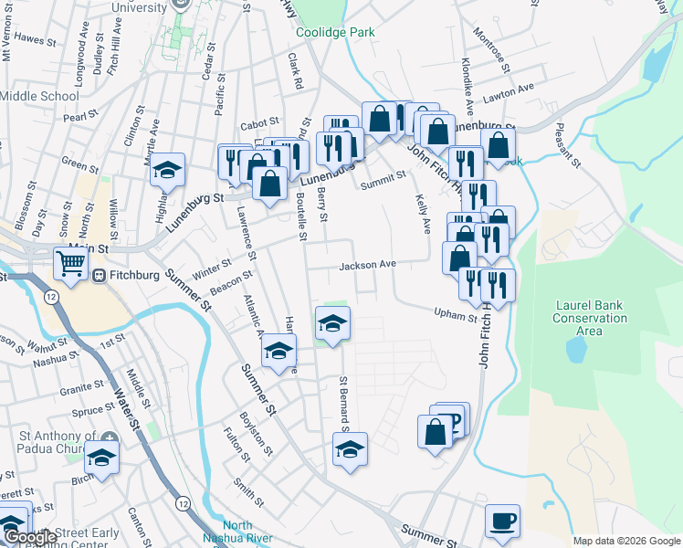 map of restaurants, bars, coffee shops, grocery stores, and more near 52 Jerry Street in Fitchburg