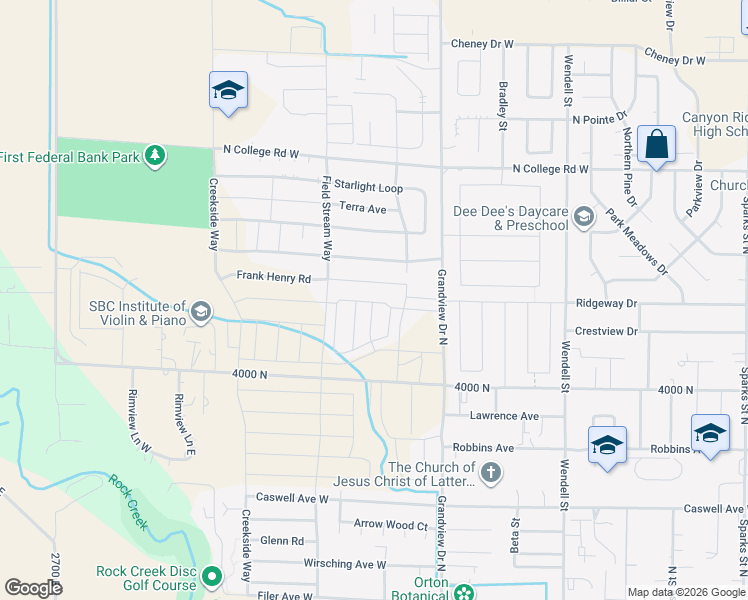 map of restaurants, bars, coffee shops, grocery stores, and more near 1020 Crestview Drive in Twin Falls