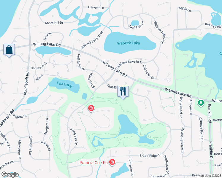 map of restaurants, bars, coffee shops, grocery stores, and more near 1805 Golf Ridge Drive in Bloomfield Township