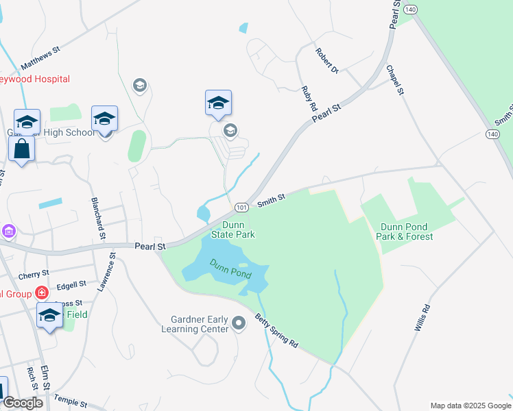 map of restaurants, bars, coffee shops, grocery stores, and more near 21 Smith Street in Gardner