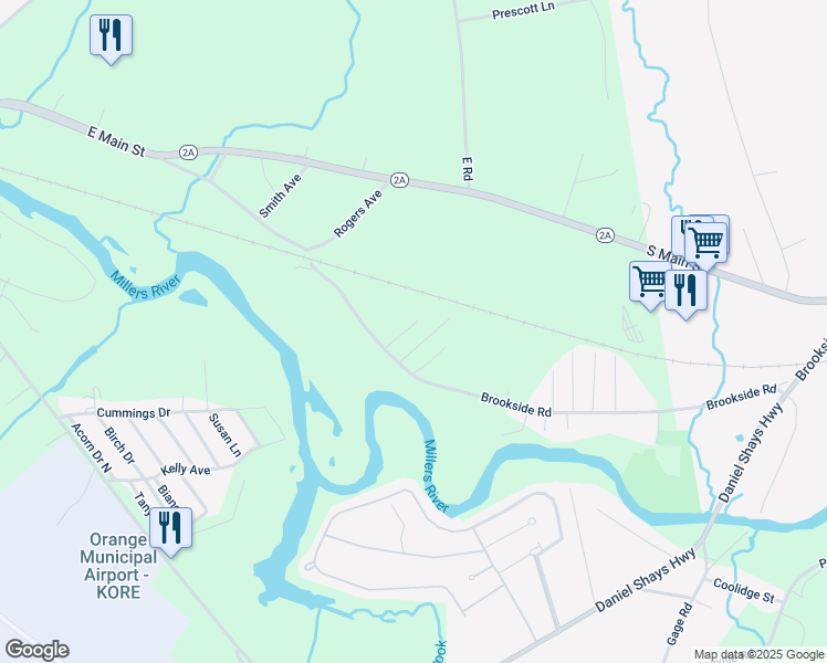 map of restaurants, bars, coffee shops, grocery stores, and more near 31 Brookside Road in Orange