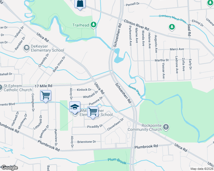 map of restaurants, bars, coffee shops, grocery stores, and more near 38900 Utica Road in Sterling Heights