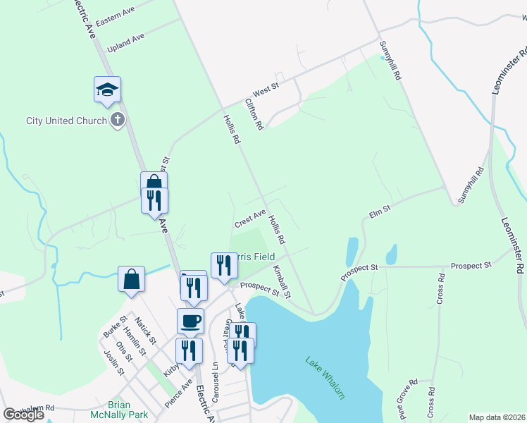 map of restaurants, bars, coffee shops, grocery stores, and more near 401 Hollis Road in Lunenburg