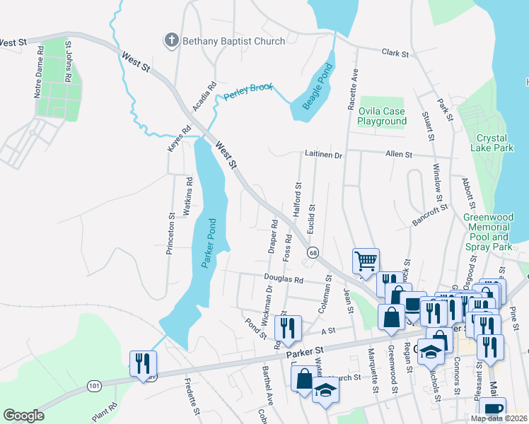 map of restaurants, bars, coffee shops, grocery stores, and more near 28 North Street in Gardner