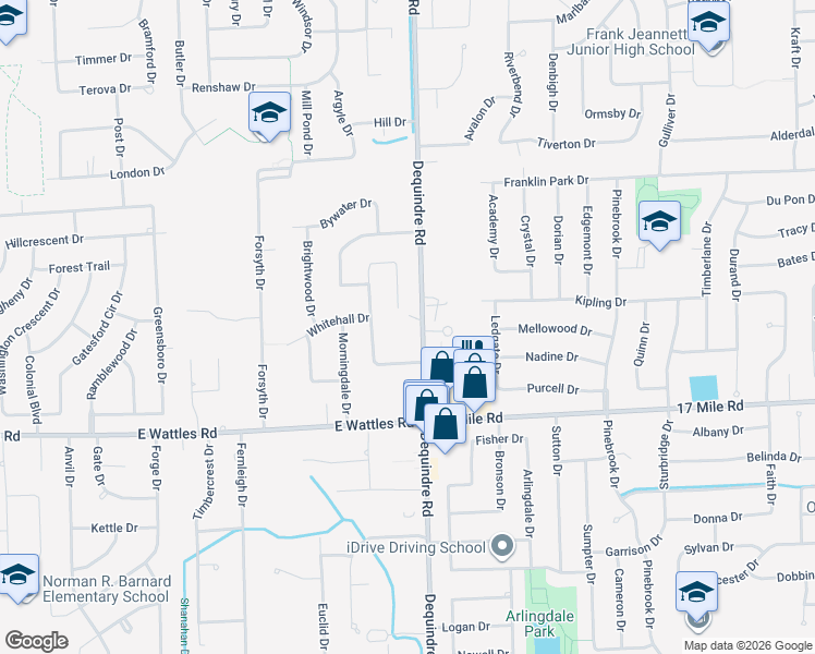 map of restaurants, bars, coffee shops, grocery stores, and more near 2975 Senora Drive in Troy