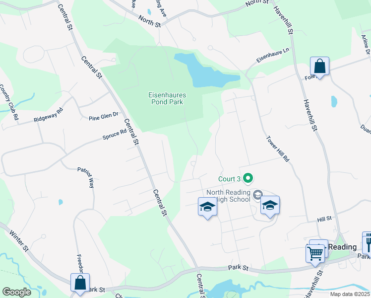 map of restaurants, bars, coffee shops, grocery stores, and more near 28 Maple Road in North Reading