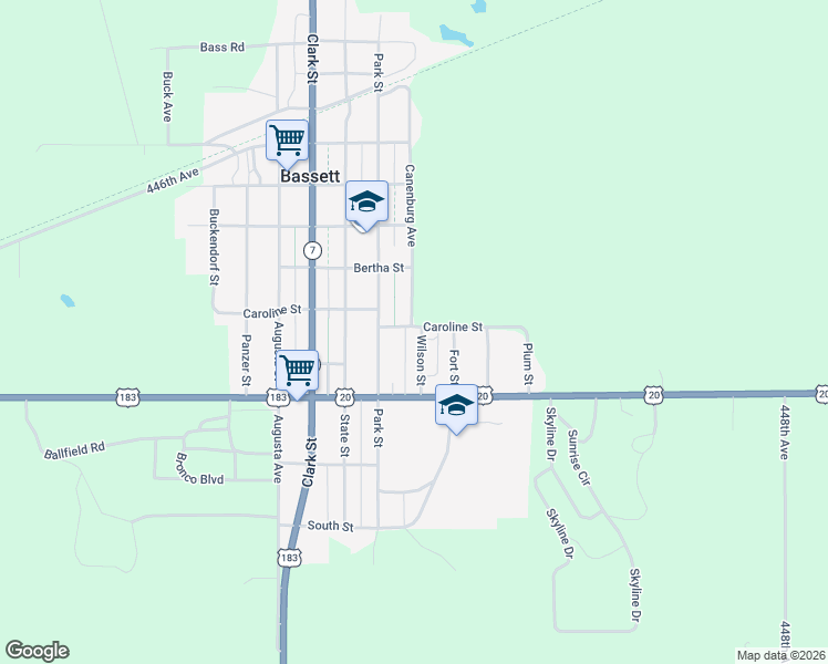 map of restaurants, bars, coffee shops, grocery stores, and more near 501 Wilson Street in Bassett