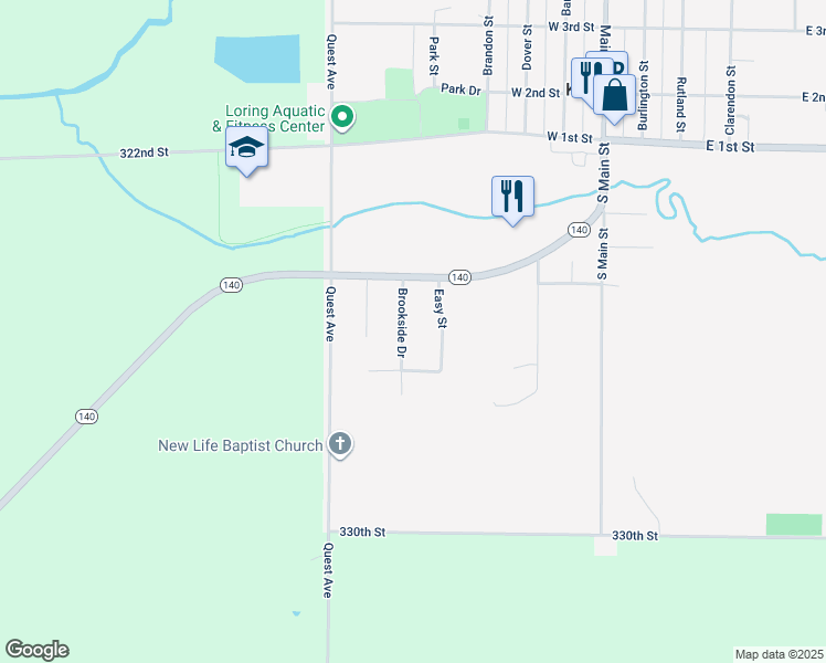 map of restaurants, bars, coffee shops, grocery stores, and more near Brookside Drive in Kingsley