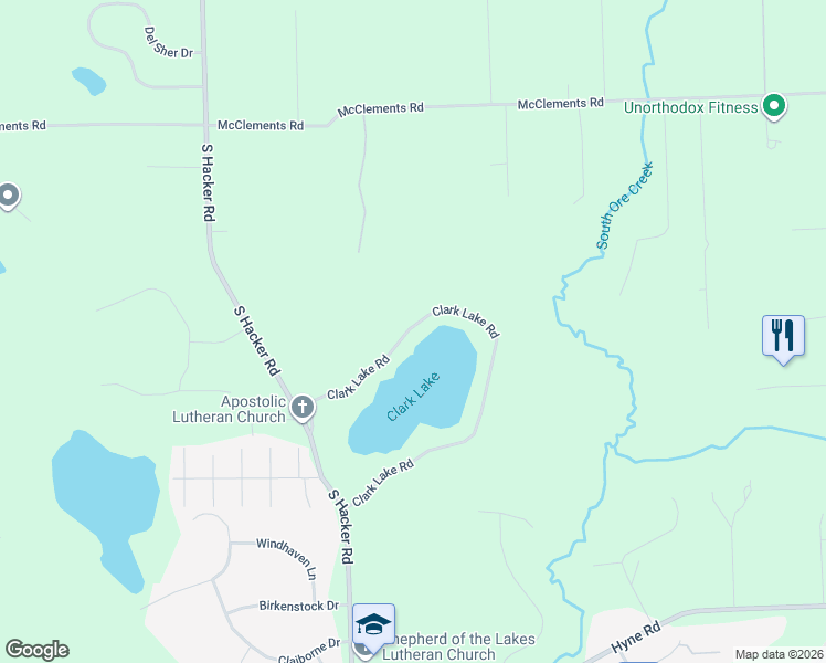 map of restaurants, bars, coffee shops, grocery stores, and more near 1504 Clark Lake Road in Brighton