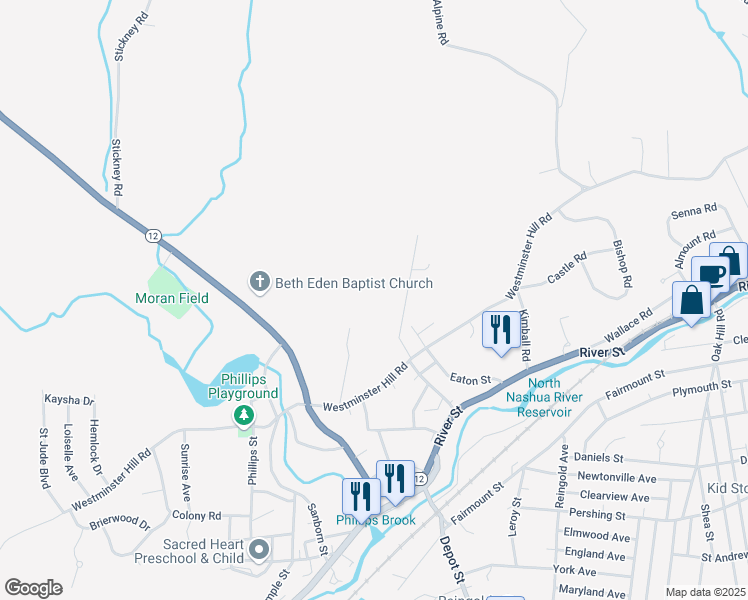 map of restaurants, bars, coffee shops, grocery stores, and more near 74-88 Highview Street in Fitchburg
