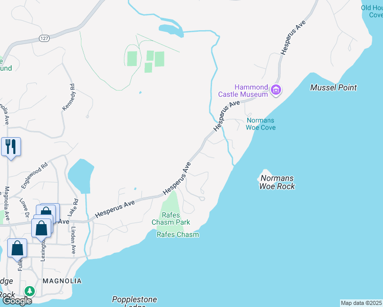 map of restaurants, bars, coffee shops, grocery stores, and more near 123 Hesperus Avenue in Gloucester