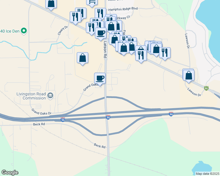 map of restaurants, bars, coffee shops, grocery stores, and more near 1311 South Latson Road in Howell