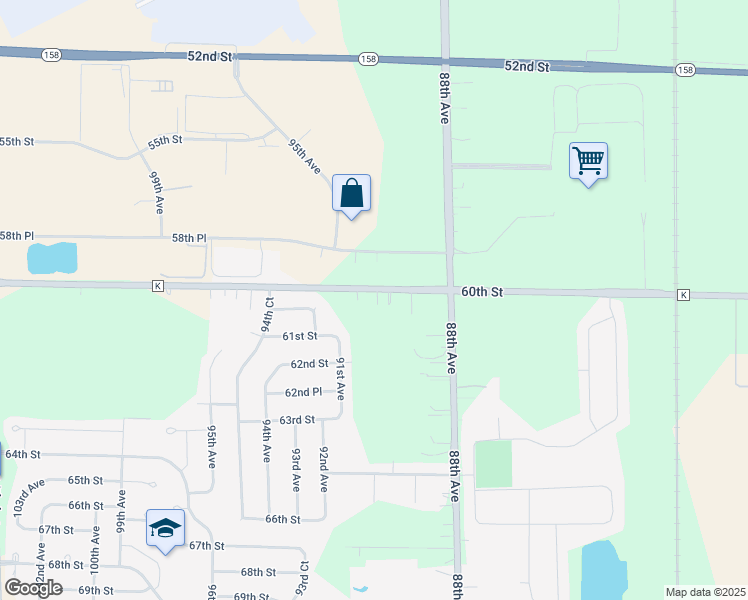 map of restaurants, bars, coffee shops, grocery stores, and more near 9019 60th Street in Kenosha