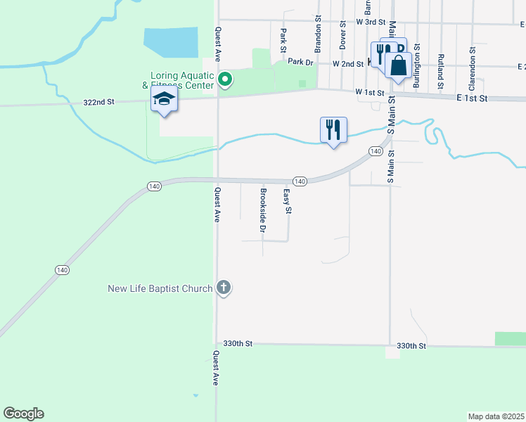 map of restaurants, bars, coffee shops, grocery stores, and more near Brookside Drive in Kingsley