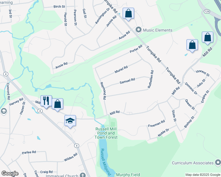 map of restaurants, bars, coffee shops, grocery stores, and more near 22 Samuel Road in Chelmsford