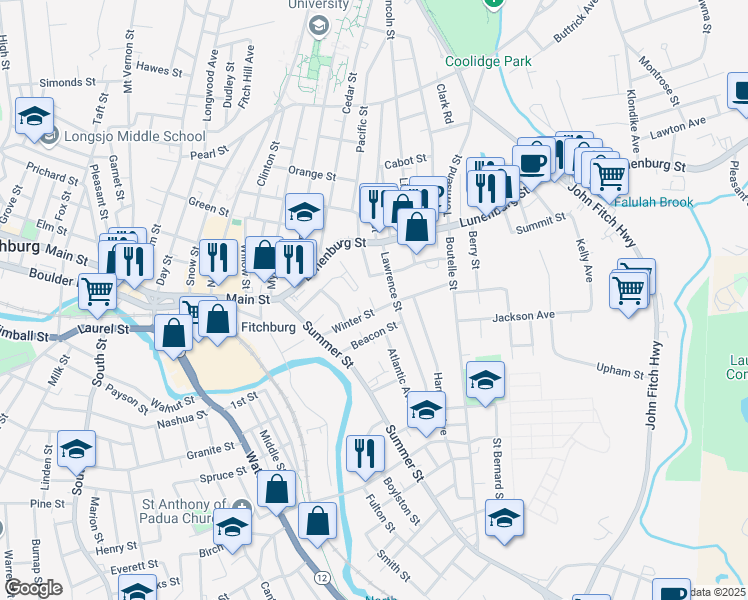 map of restaurants, bars, coffee shops, grocery stores, and more near 29 Brigham Park in Fitchburg