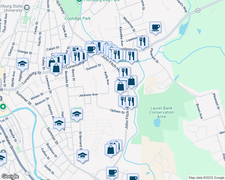 map of restaurants, bars, coffee shops, grocery stores, and more near 95 Kelly Ave in Fitchburg