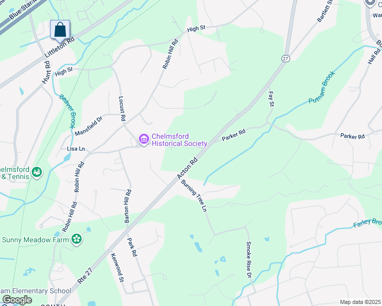 map of restaurants, bars, coffee shops, grocery stores, and more near 187 Acton Road in Chelmsford