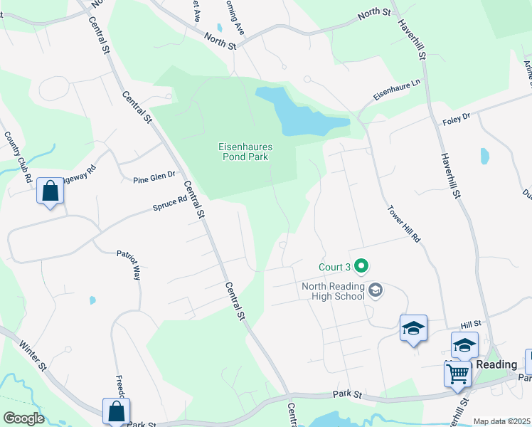 map of restaurants, bars, coffee shops, grocery stores, and more near 28 Maple Road in North Reading