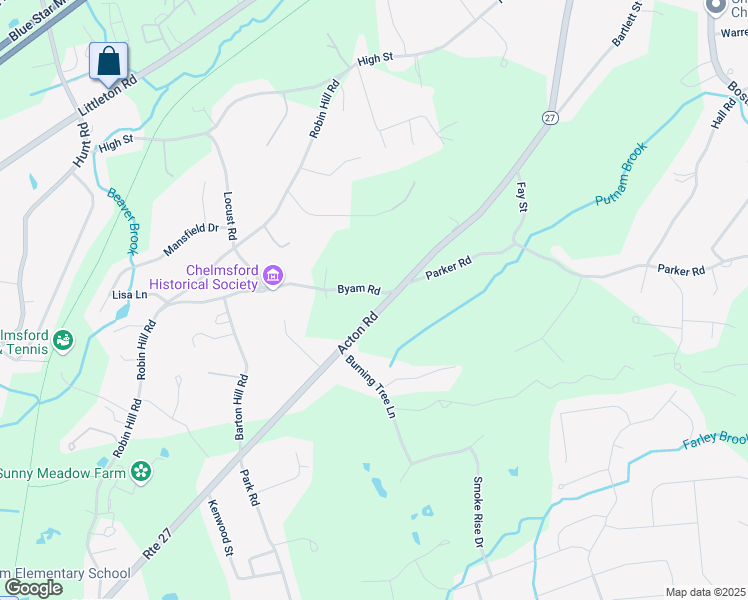 map of restaurants, bars, coffee shops, grocery stores, and more near 187 Acton Road in Chelmsford