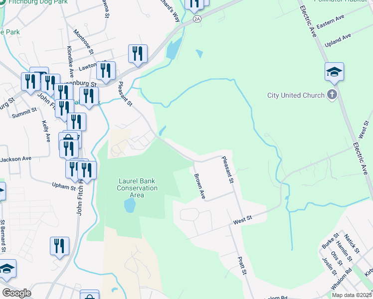 map of restaurants, bars, coffee shops, grocery stores, and more near 129 Pleasant Street in Lunenburg