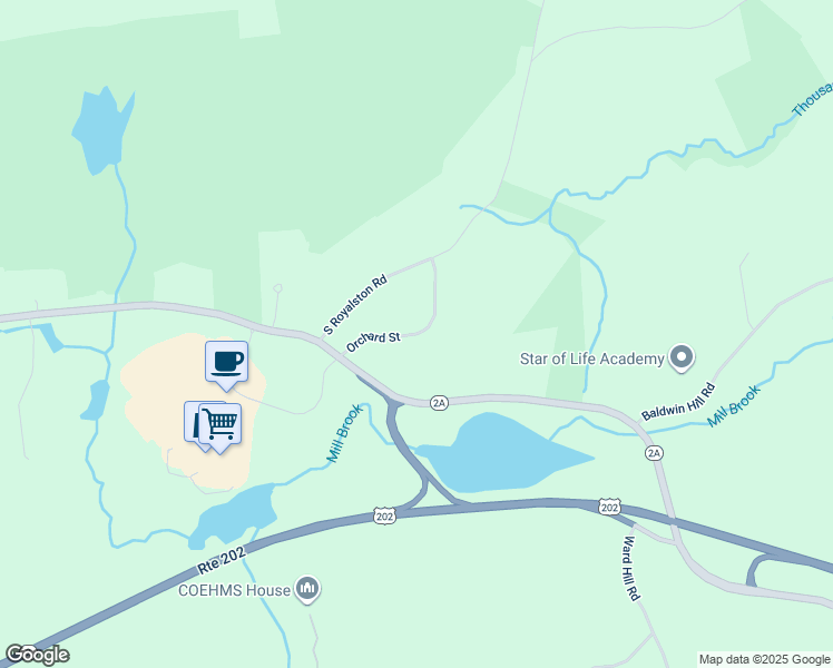 map of restaurants, bars, coffee shops, grocery stores, and more near 150 Orchard Street in Athol