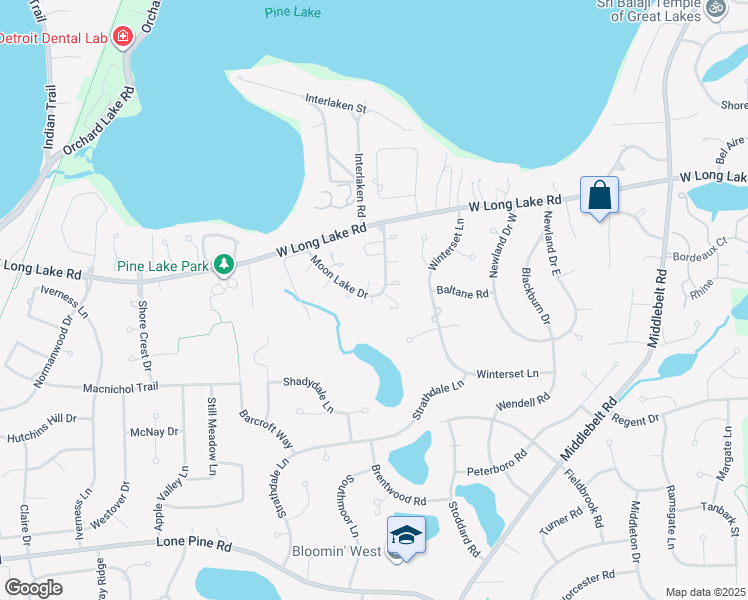 map of restaurants, bars, coffee shops, grocery stores, and more near 2993 Moon Lake Drive in Oakland County