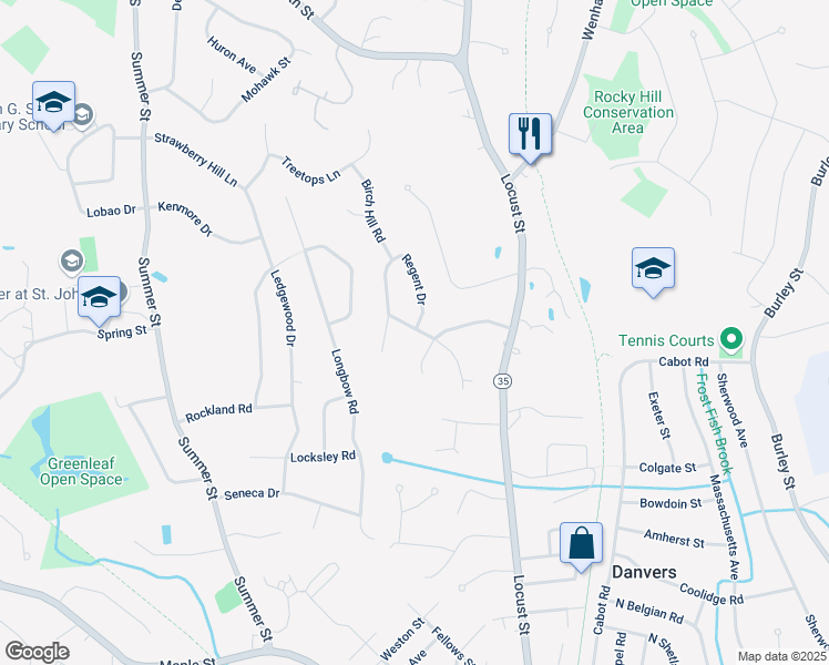 map of restaurants, bars, coffee shops, grocery stores, and more near 20 Pine Hill Road in Danvers