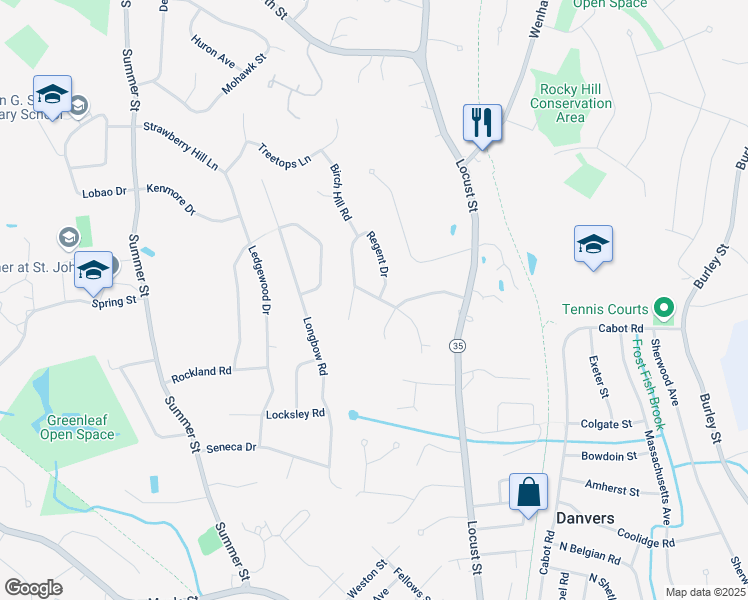 map of restaurants, bars, coffee shops, grocery stores, and more near 20 Pine Hill Road in Danvers