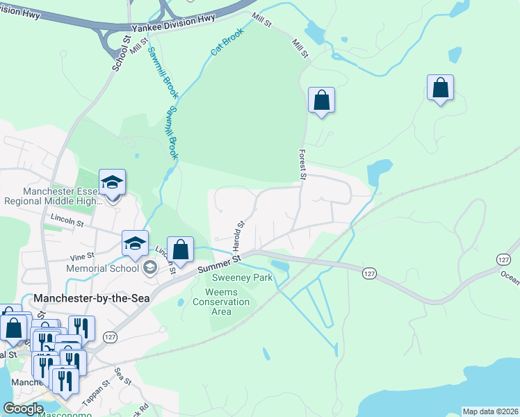 map of restaurants, bars, coffee shops, grocery stores, and more near 9 Harold Street in Manchester-by-the-Sea
