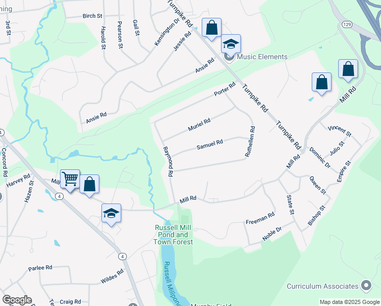 map of restaurants, bars, coffee shops, grocery stores, and more near 22 Samuel Road in Chelmsford