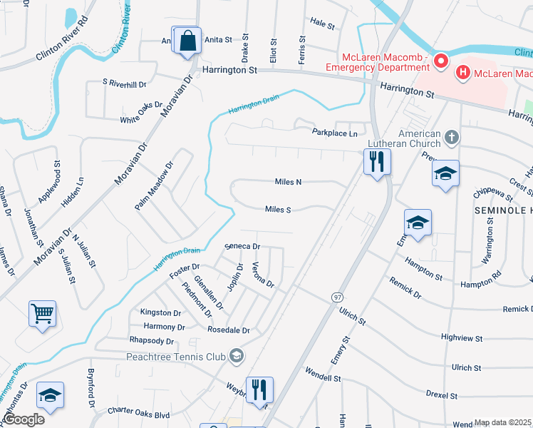 map of restaurants, bars, coffee shops, grocery stores, and more near 20856 Miles South in Clinton Township