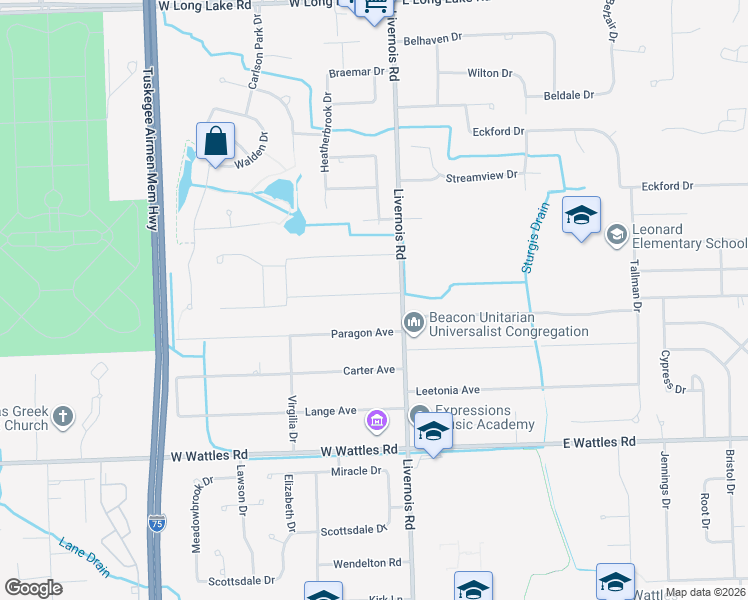 map of restaurants, bars, coffee shops, grocery stores, and more near 55 Webb Drive in Troy