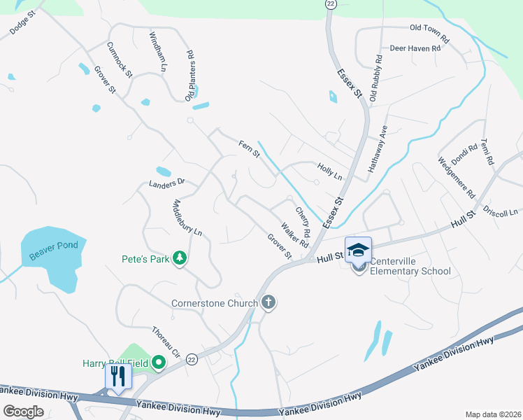 map of restaurants, bars, coffee shops, grocery stores, and more near 18 Walker Road in Beverly