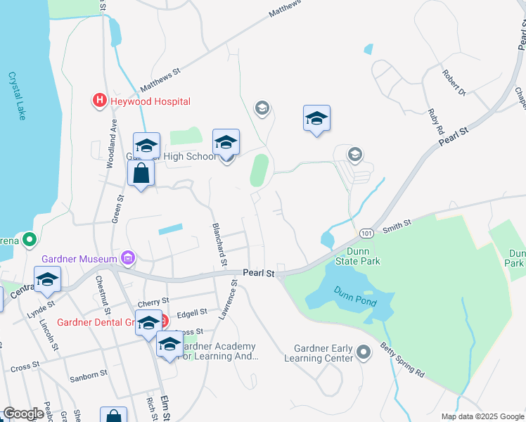 map of restaurants, bars, coffee shops, grocery stores, and more near 84 Catherine Street in Gardner