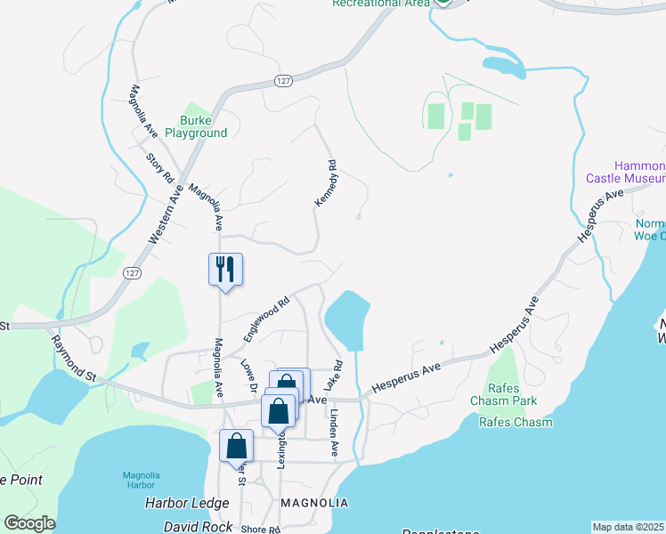 map of restaurants, bars, coffee shops, grocery stores, and more near 44R Englewood Road in Gloucester